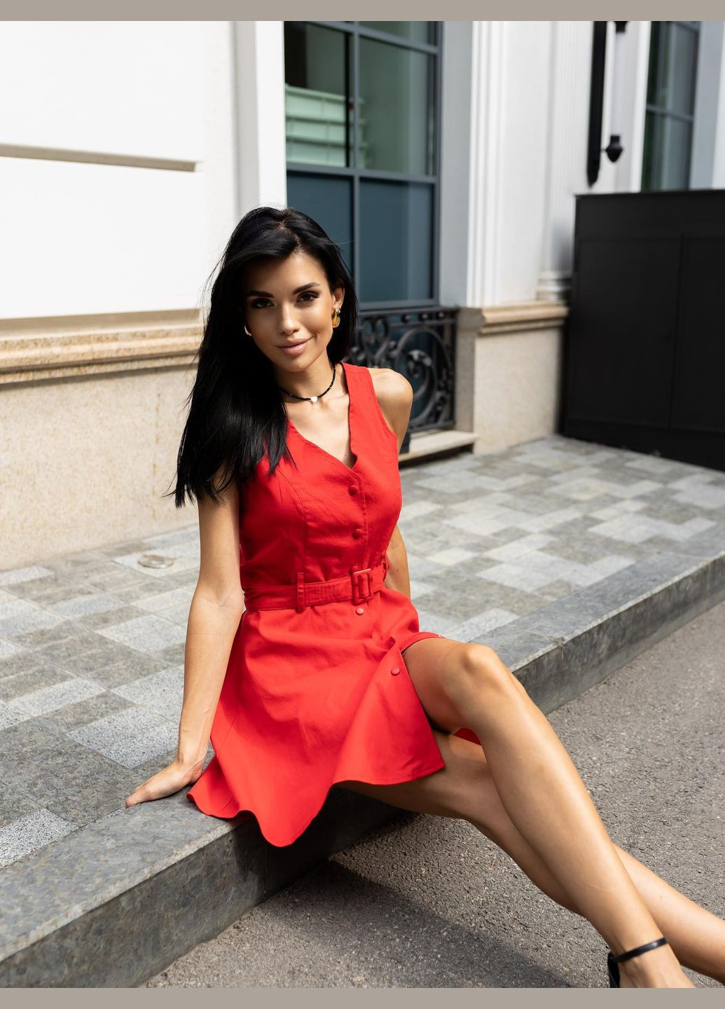 Червона святковий, карнавальний, повсякденний, вечірня, ділова сукня жіноча лляна “sophie” червона з відкритими плечима Intruder