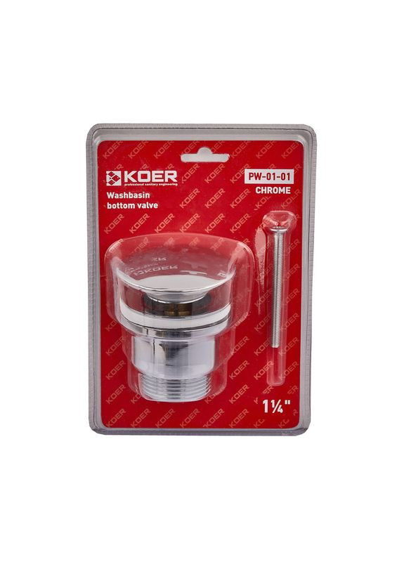 Донный клапан для раковины универсальный (с/без перелива) PW-01-01 автоматический (Click-Clack) (Цвет хром) 1 1/4'' (KR3400) KOER (322004212)