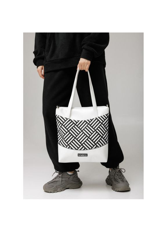 Сумка Shoper NOVA біла з принтом "StriQ" Sambag (329692810)
