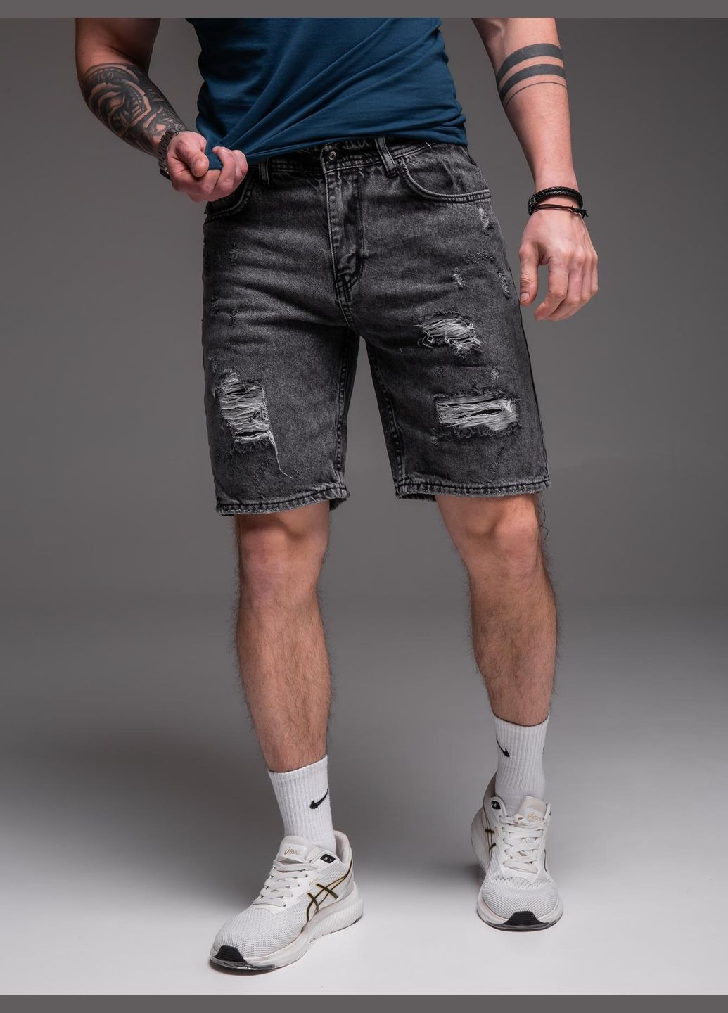 Шорты мужские джинсовые рваные серые No Brand (333332046)