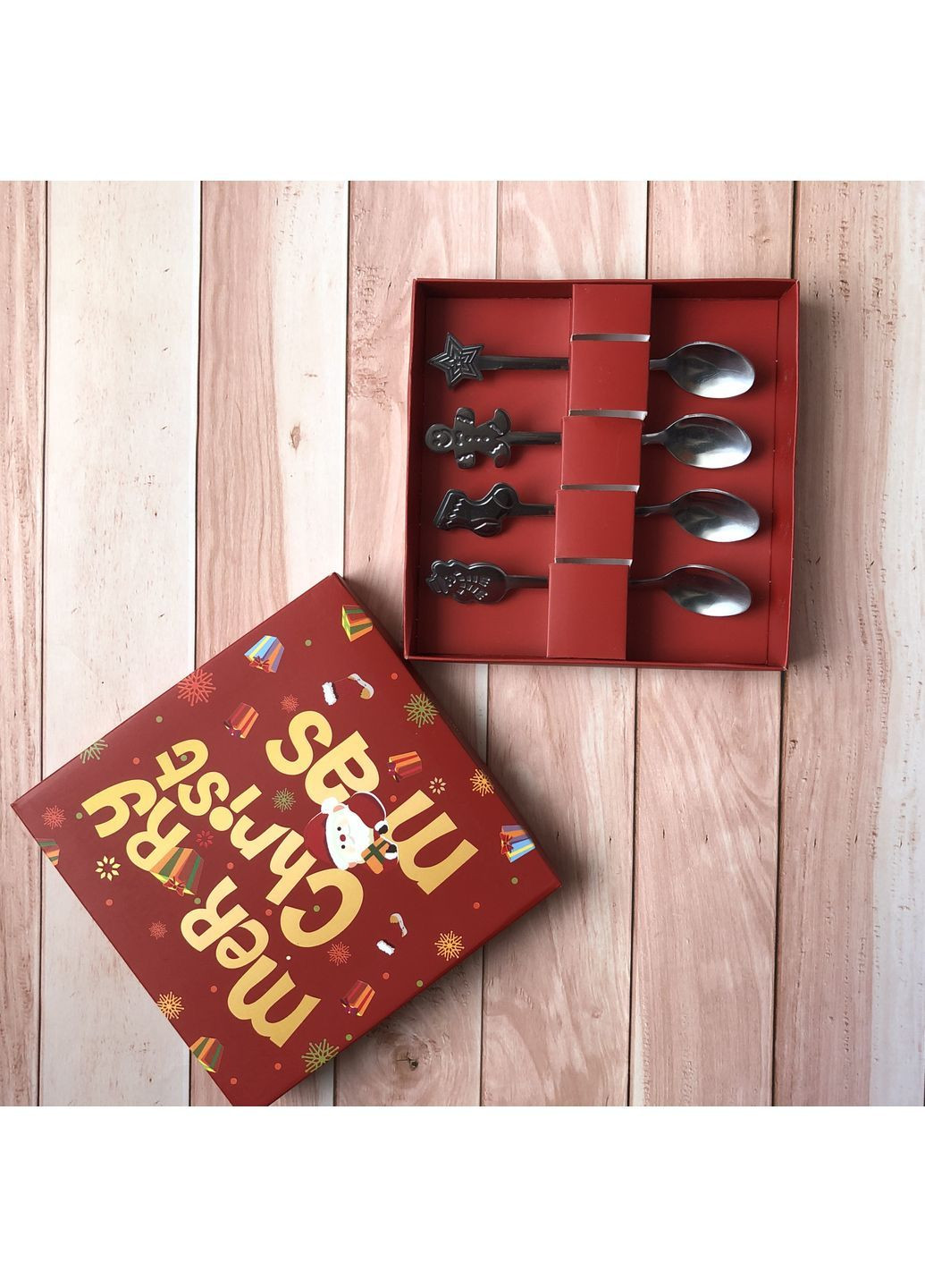 Новогодний подарочный набор с 4 ложками подарок столовые приборы (арт. 1701/1) No Brand (369962983)