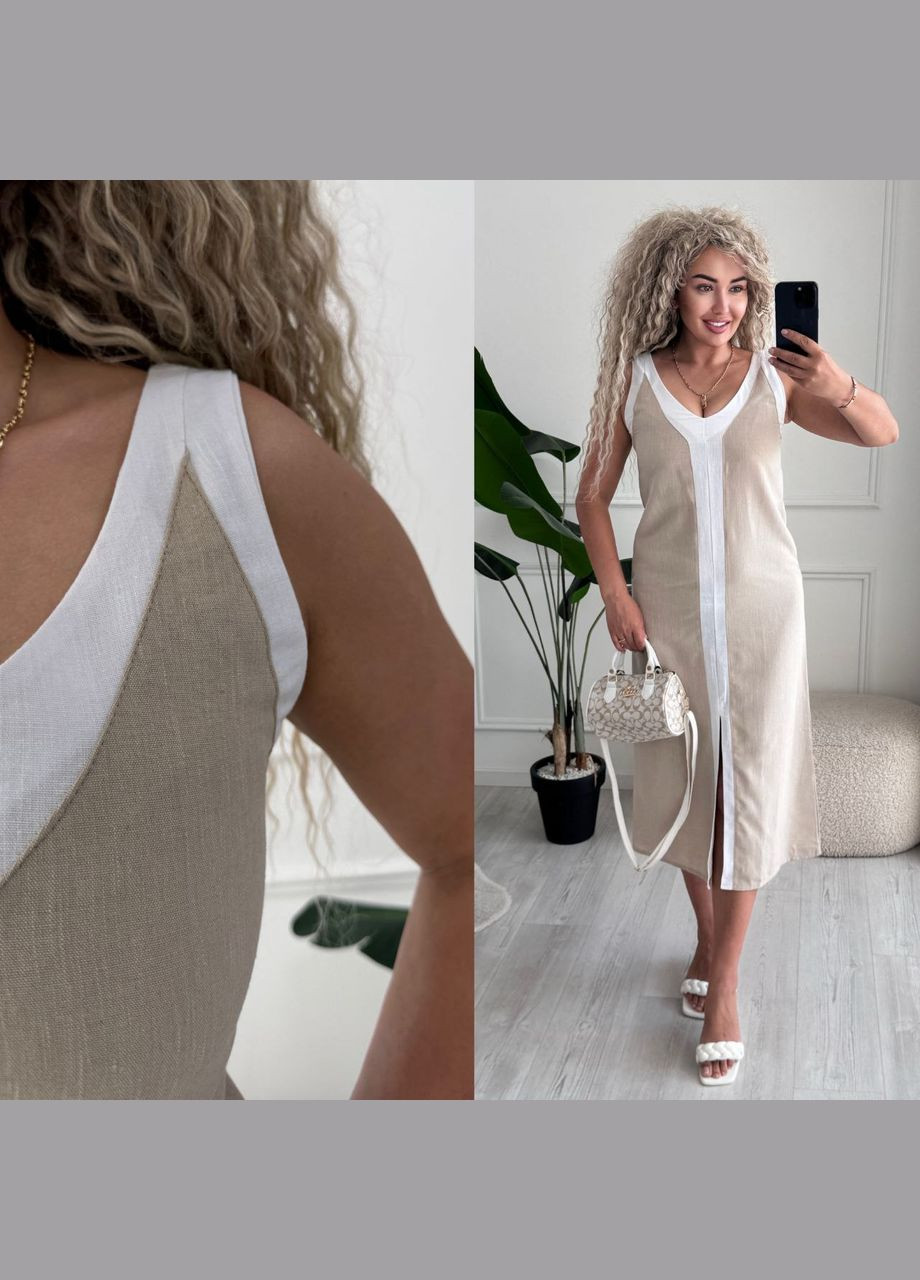 Летний женский женский льняной сарафан длины меди. MonCher