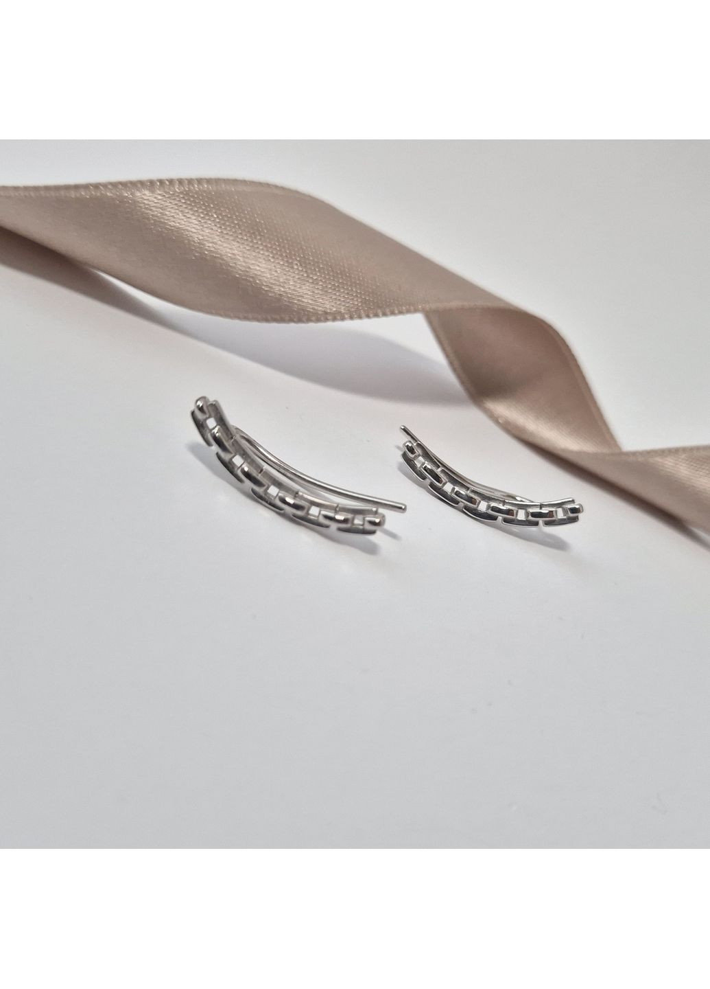 Срібні сережки каффи без каменів Ланцюжки срібло 925 проби Родоване вс226р 1.75г Nobrand (364653492)