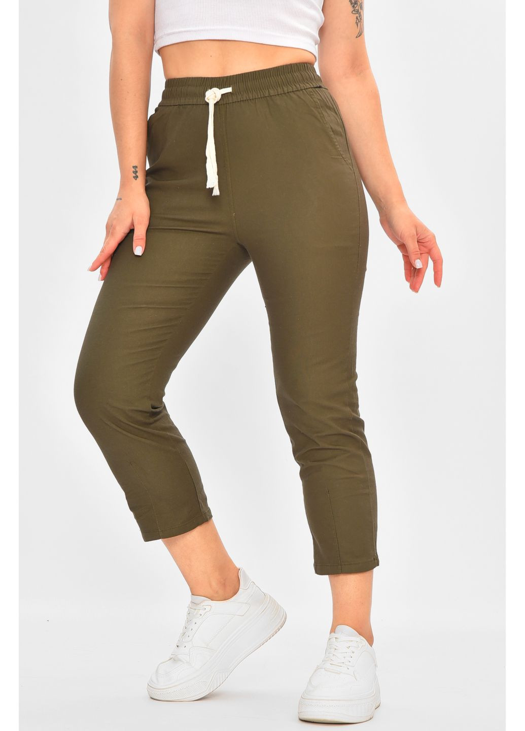 Бриджі жіночі однотонні кольору хакі Let's Shop (355468522)