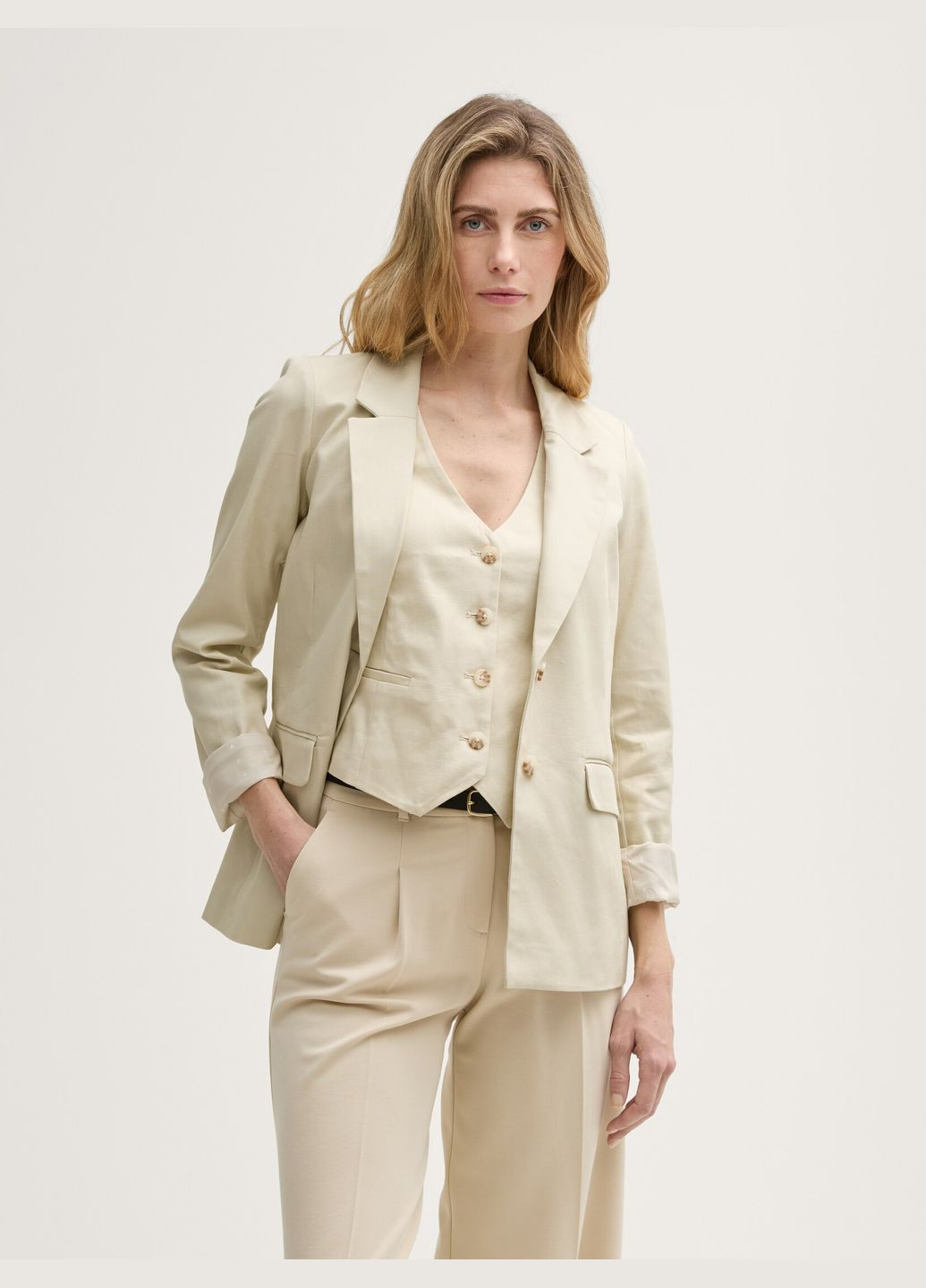 Бежевый женский пиджак Tom Tailor однотонный - летний