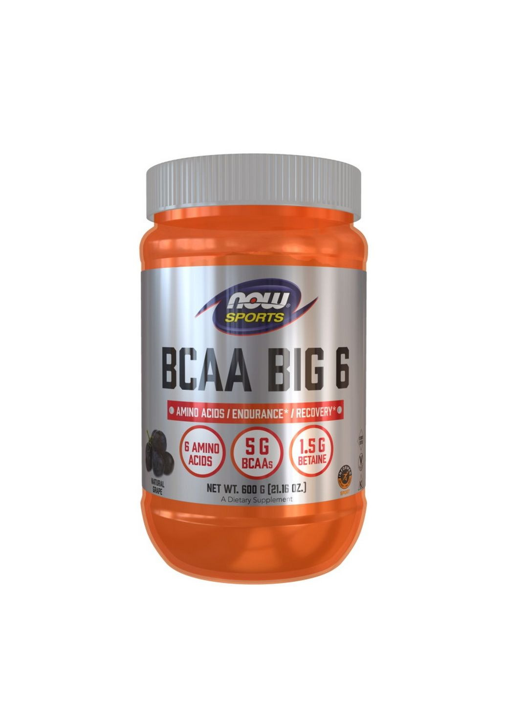Амінокислота Sports BCAA Big 6 Powder, 600 грам Виноград Now (295899289)