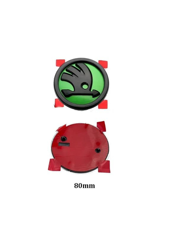 Емблема задня 80мм ЗЕЛЕНА пластик (на скотчі та 2 вусики по центру) Skoda (369611138)