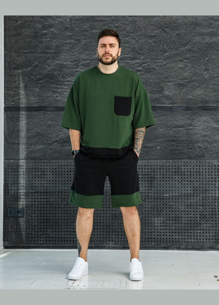 Темно-зелений демісезонний спортивний костюм комплект оверсайз-кишеня Stylish Touch