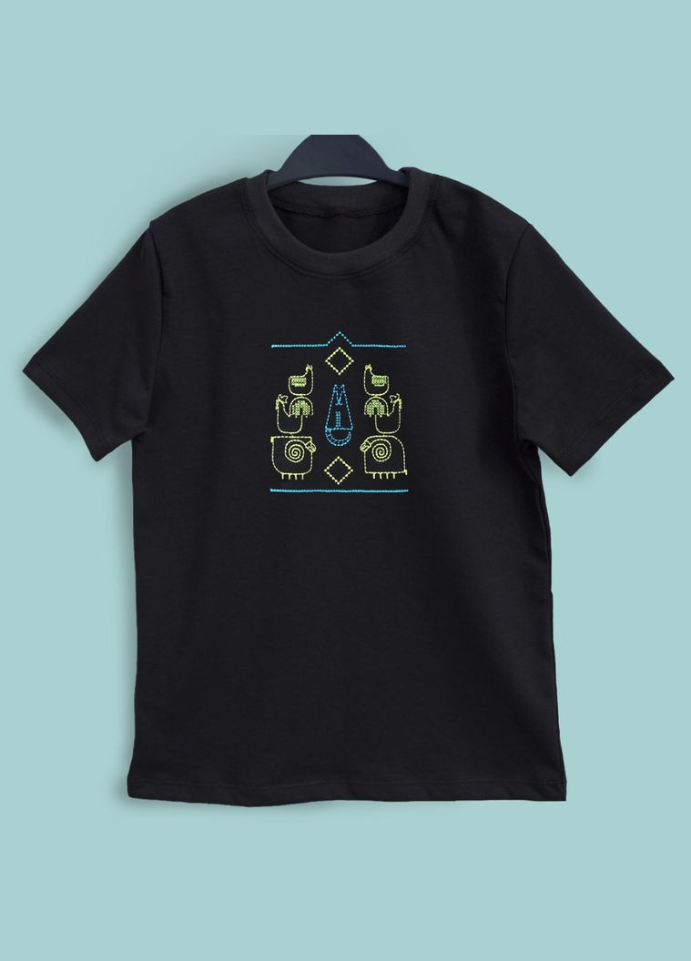 Чорна літня дитяча футболка з орнаментом господар вдома унісекс Ladan