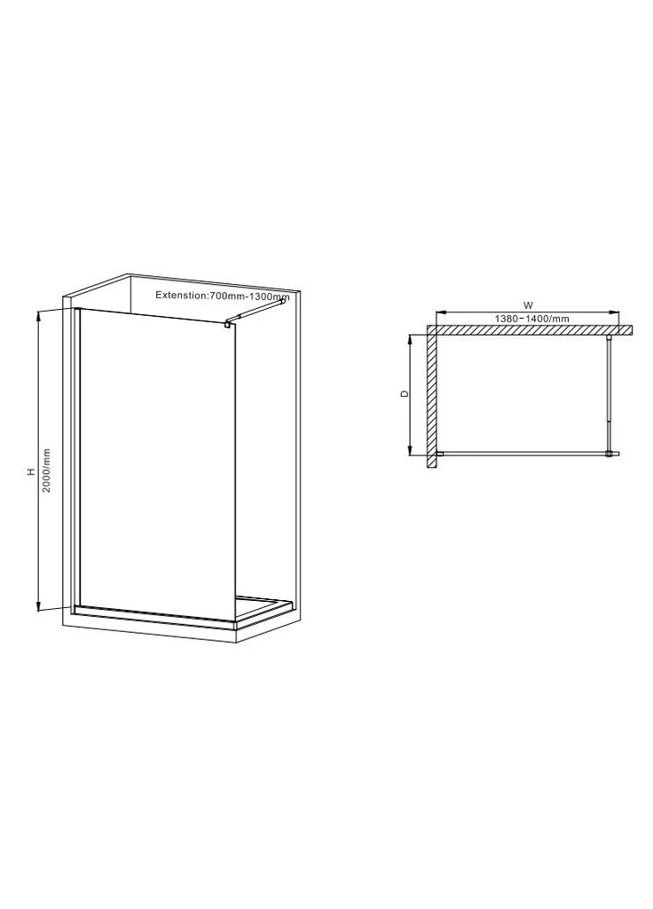 Душова перегородка FLAT SP02-140x200-TR Black Walk-In прозоре скло 8мм (MI6858) Mixxus (321193300)