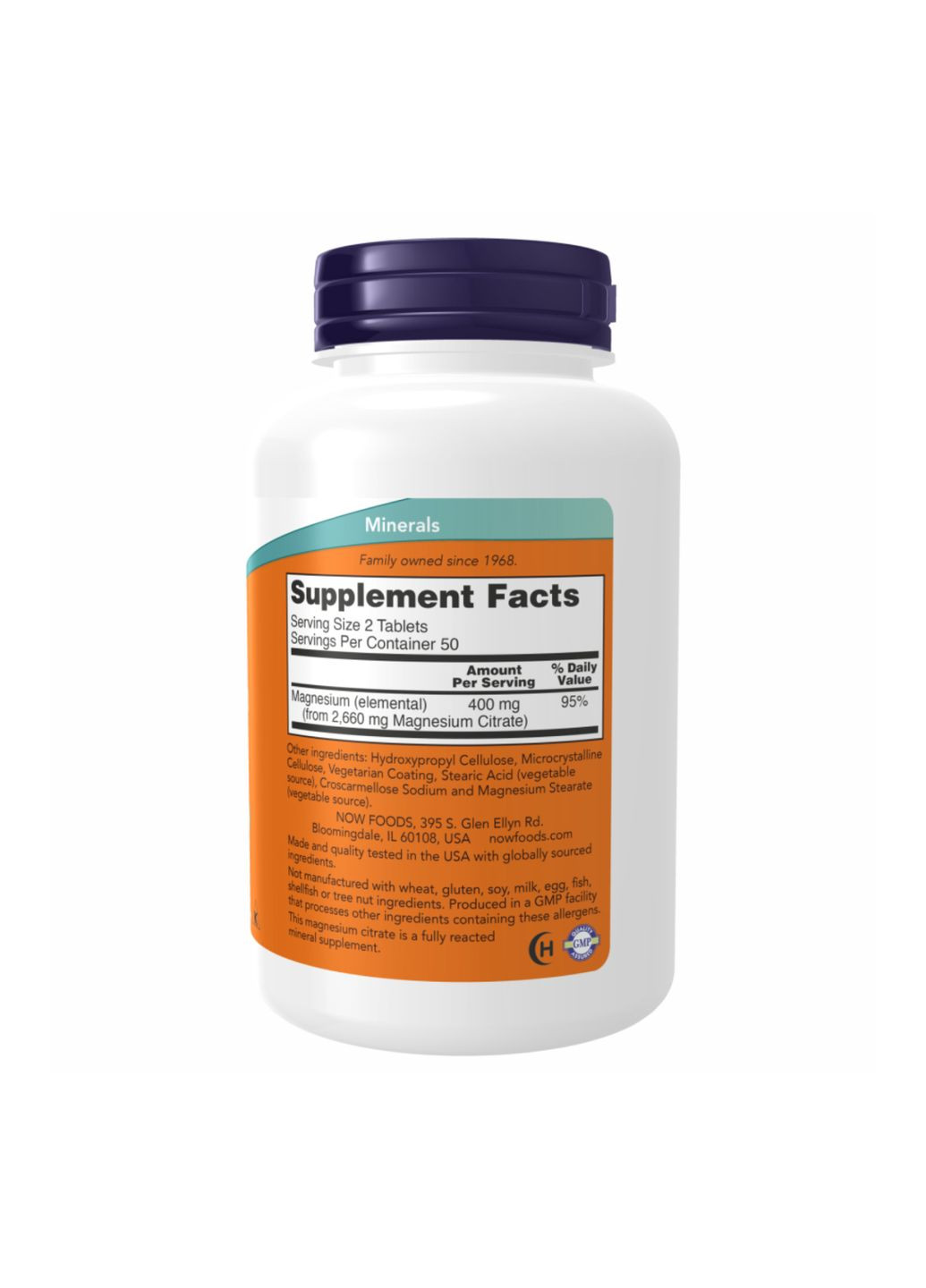Магній цитрат 200мг для нервової системи підтримка травлення мінерали Now Foods (368989826)