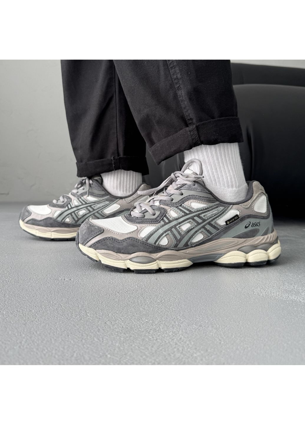 Сірі Осінні кросівки чоловічі asics gel nyc grey white gore-tex | асікс гель-нюк сірі No Brand