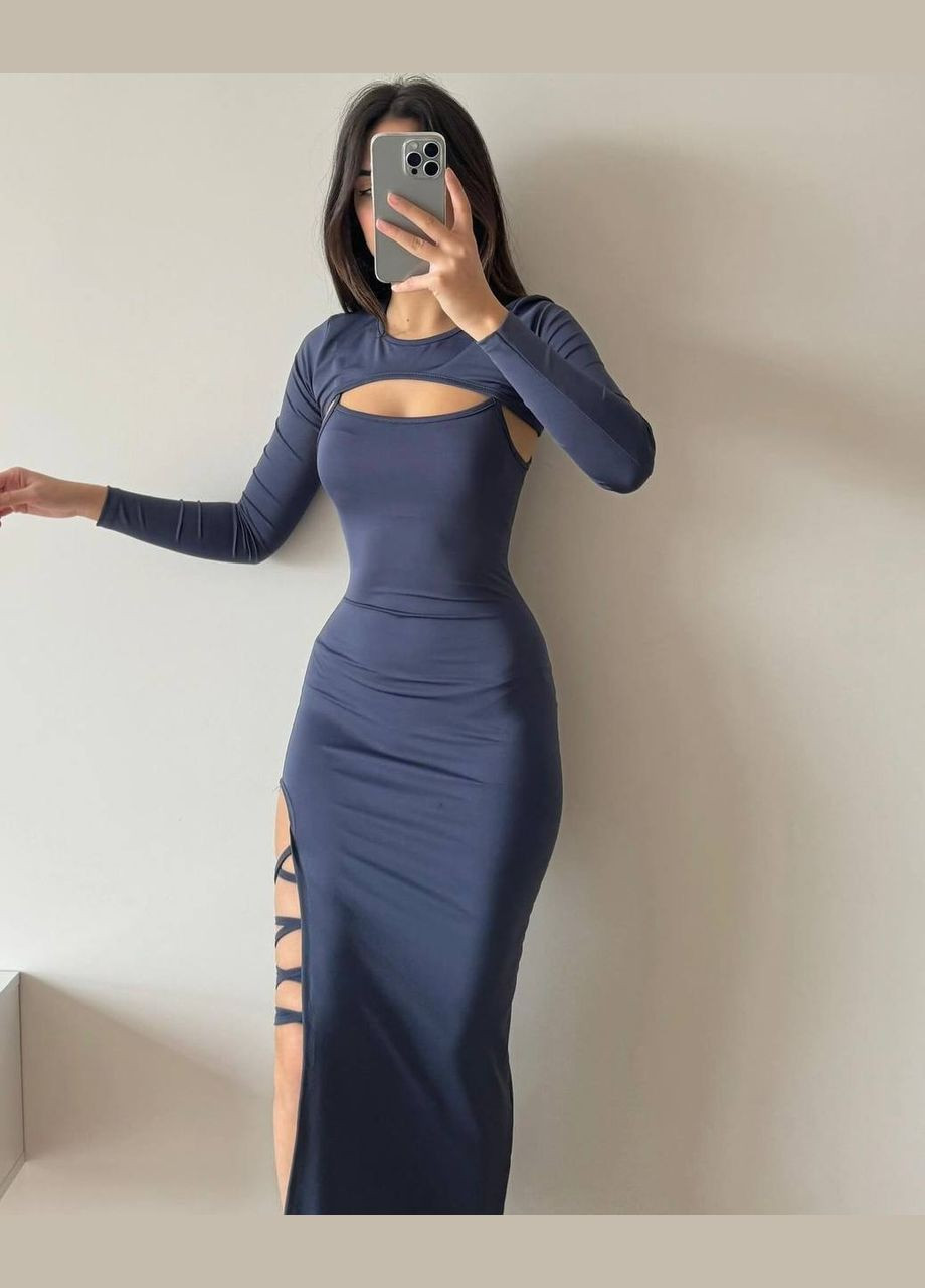 Графітова повсякденний жіноча сукня двійка з вирізом і зав'язками Avanti однотонна