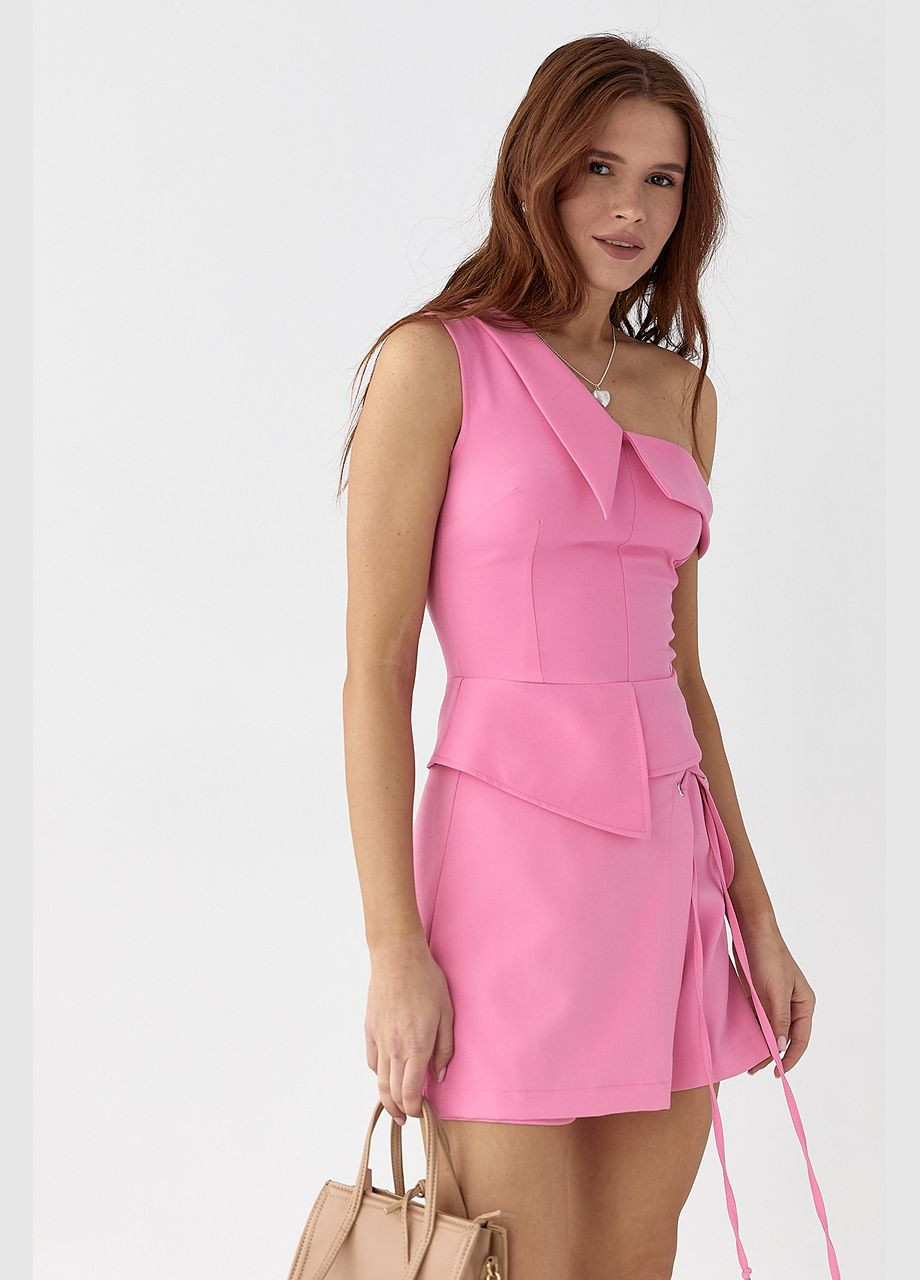 Рожева блузка без рукавів з відкритим плечем - рожевий колір Lurex