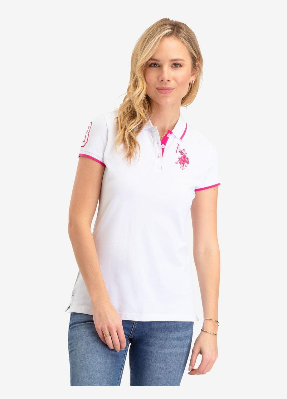 Жіноча футболка поло MULTI TONAL BIG LOGO POLO XS біла (рожевий комір) U.S. Polo Assn. (286761224)