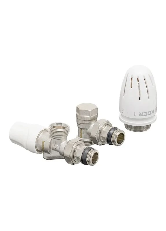Комплект для підключення радіатора SET-16 - 1/2"x3/4" (осьовий) з термоголовкою ЗЗ, нікель KOER (399021747)