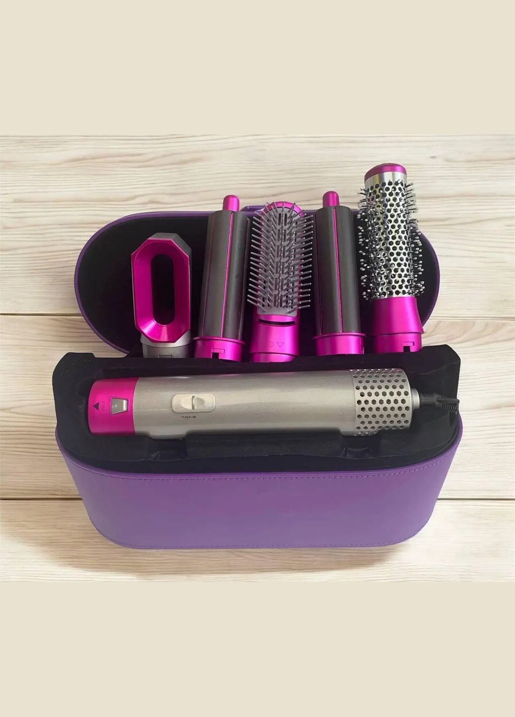 Стайлер 5в1 HAIR BRUSH Styler + Коробка Чохол з функціями надання об'єму, випрямлення, укладання Фіолетовий Lucky Day Shop (329186950)