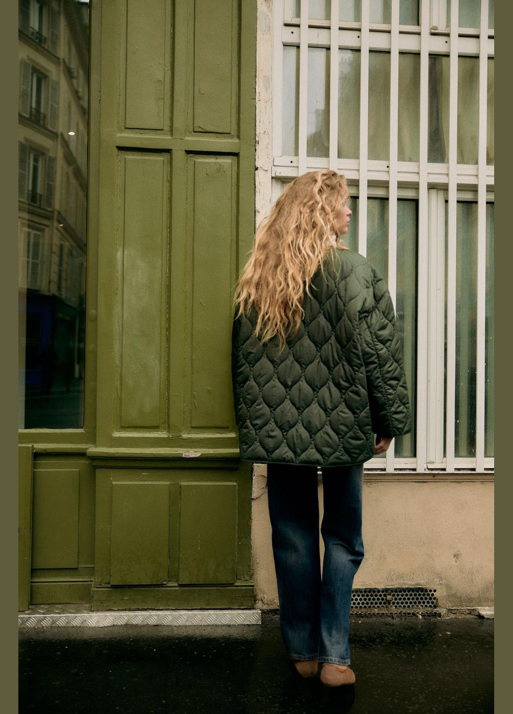 Оливкова демісезонна стильна куртка пуховик водонепроникна куртка-піджак Zara водонепроникна оверсайз пуховик