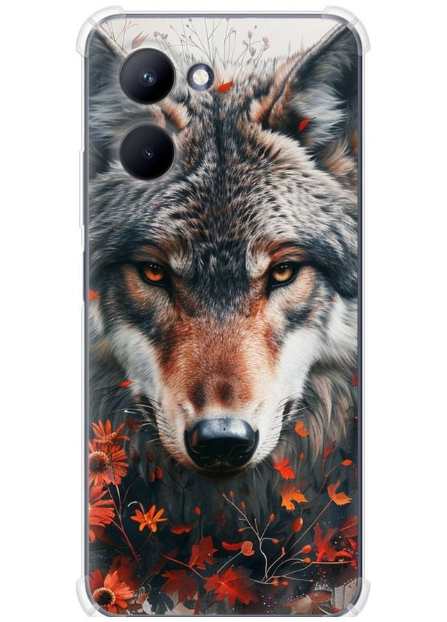 Силикон с усиленными углами чехол 'Wolf and flowers' для Endorphone Realme C33 (285785008)