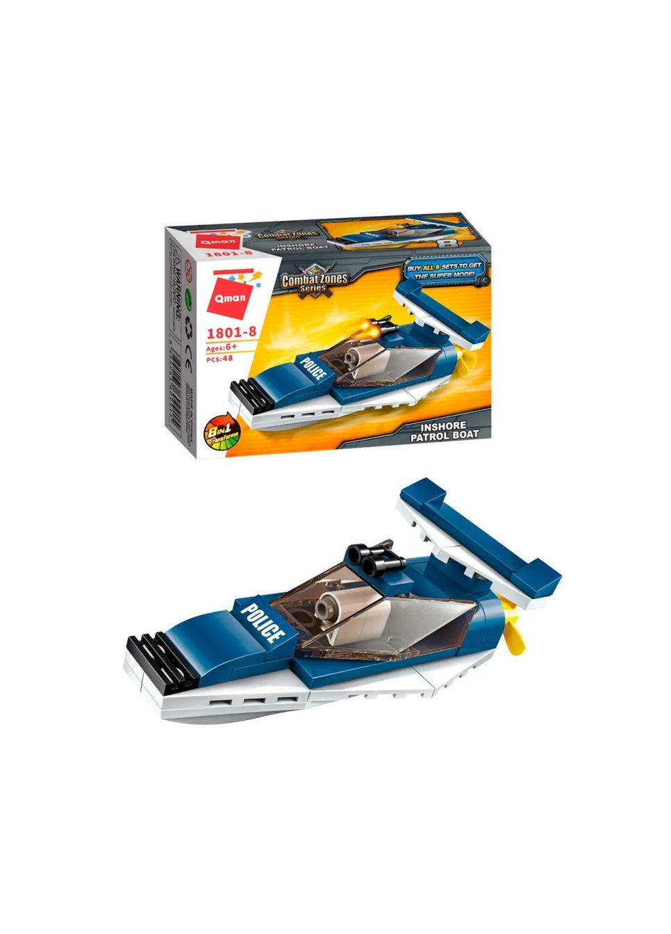 Конструктор 1801-1-8 полиция, транспорт, 45-49 деталей Катер Qman (334157755)