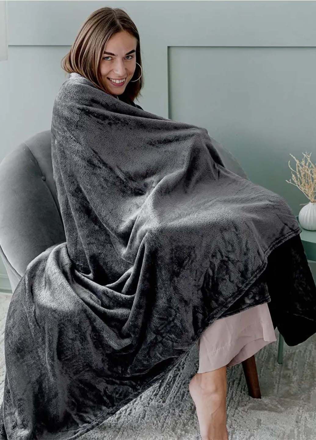 Плед флис графит однотонный 200 x 220 см Love You (340067522)