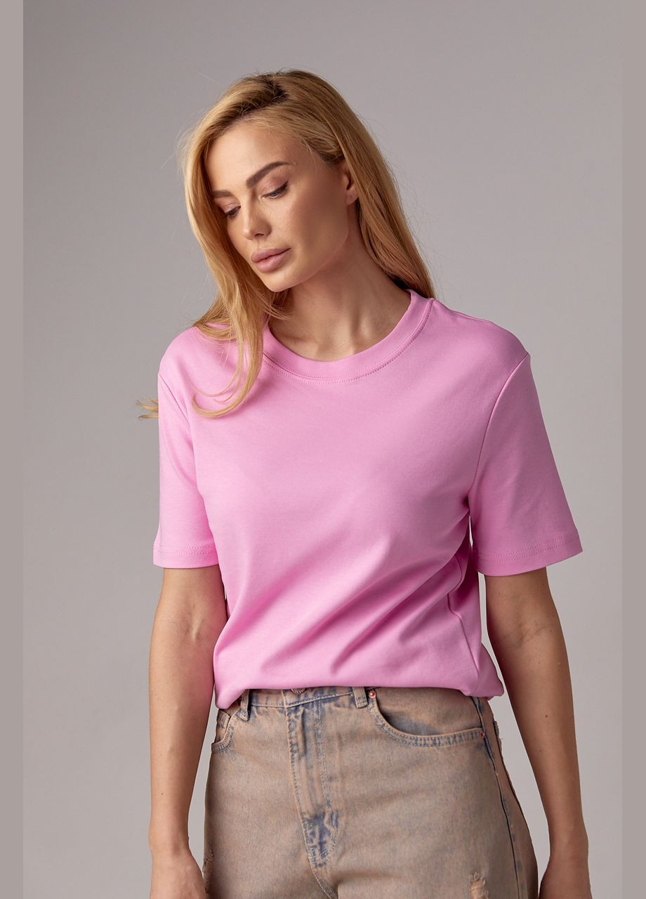 Розовая летняя базовая однотонная женская футболка - горчичный Lurex