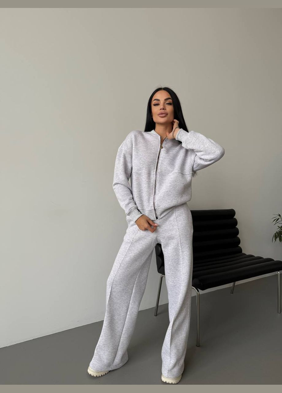 Жіночий теплий якісний спортивний костюм: кофта бомбер на блискавці і штани палаццо зі стрілками з утепленням No Brand (316094548)
