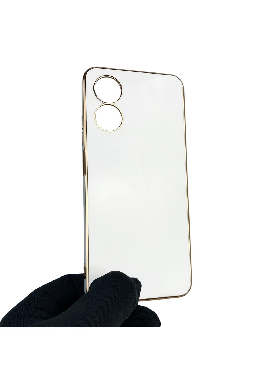 Чохол для A17 глянцевий із захистом камери із золотою окантовкою на оппо а17 білий gs1 Oppo (366231143)