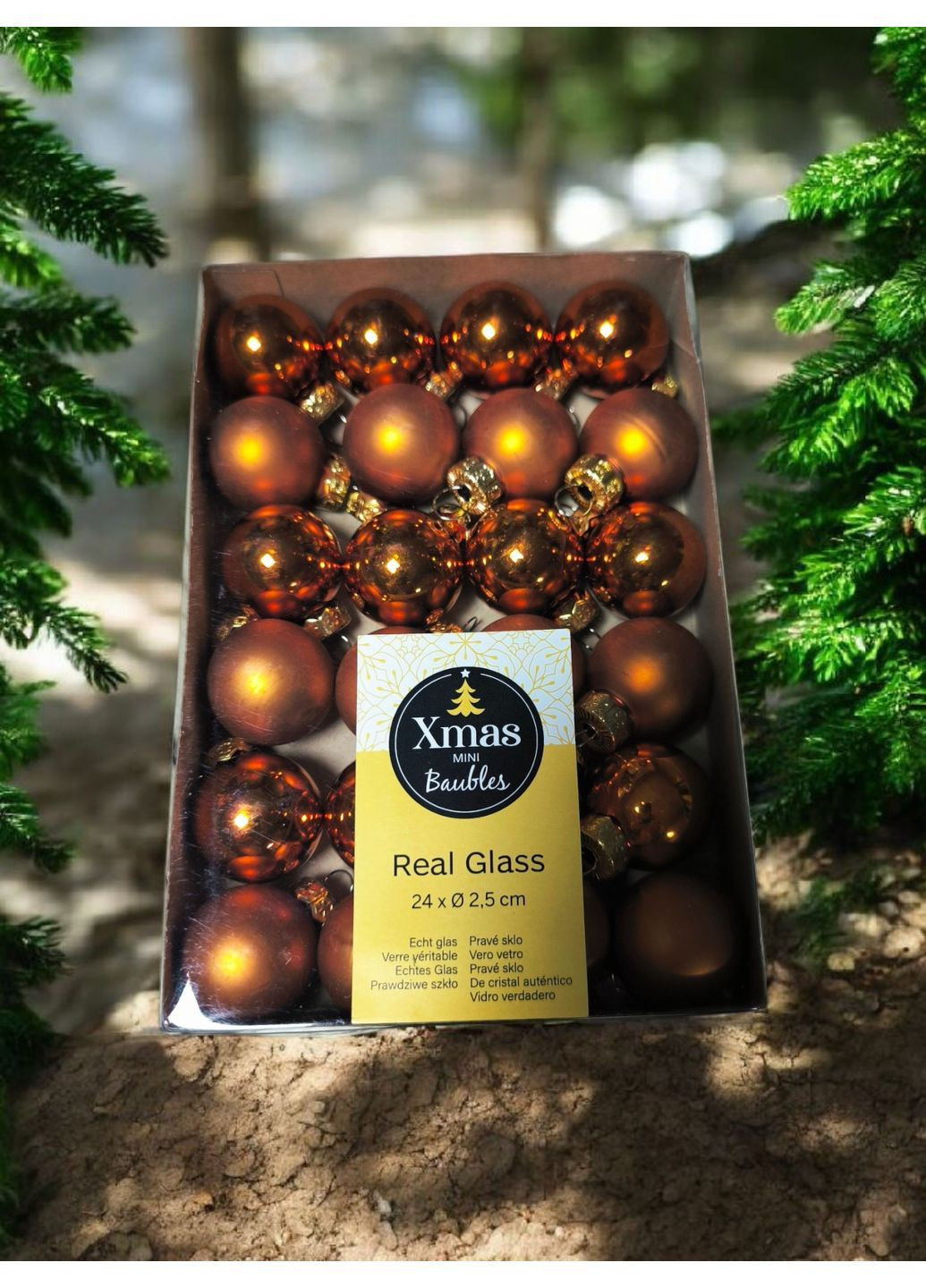 Скляні кулі для ялинки бронза-глянець 24шт. 2.5см China (368983686)