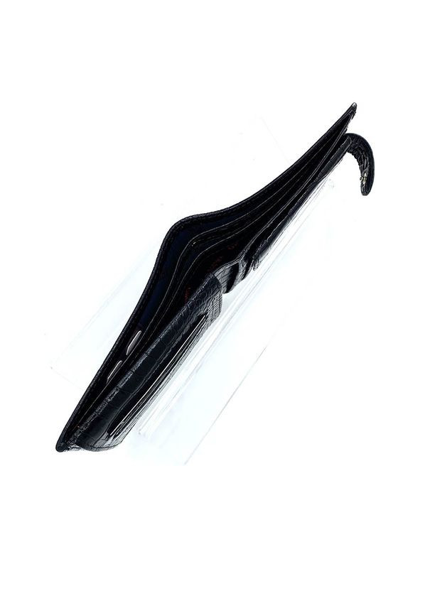 Кошелек портмоне черный мужской кожаный маленький горизонтальный на кнопке под рептилию Karya (324622155)