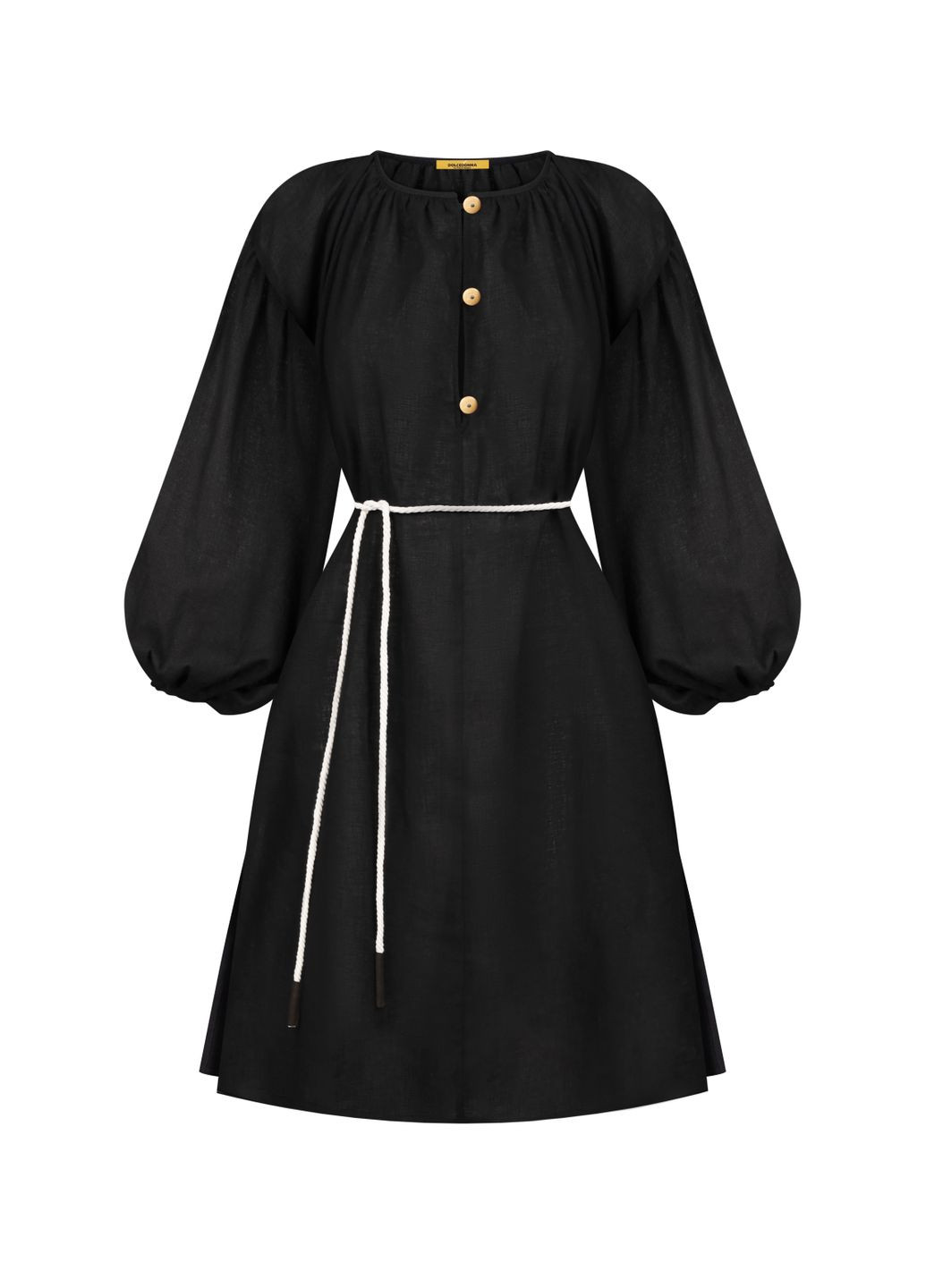 Черное льняное платье с пояском бамберг Dolcedonna