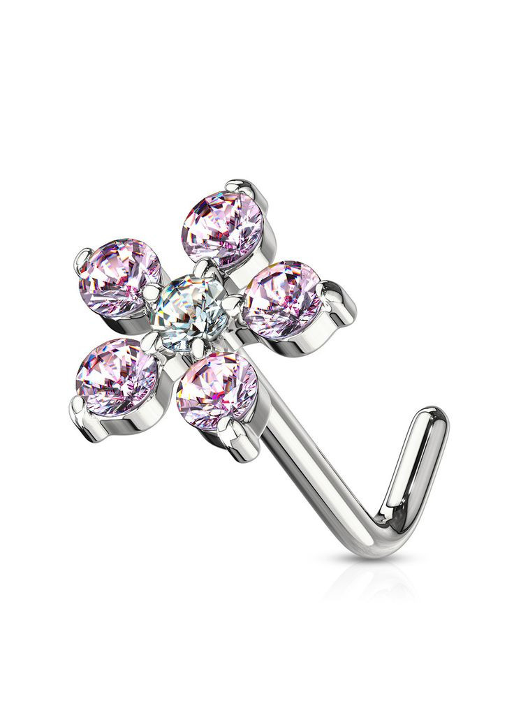Сережка-гвоздик для пірсингу крила носа NOL-594-PC з фіанітами у формі квітки. Spikes (333698229)