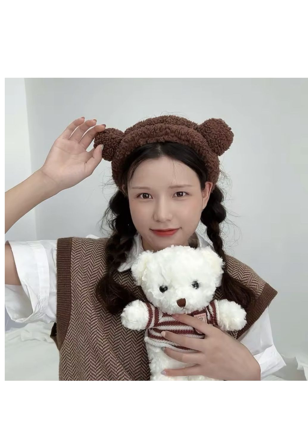 Повязка на голову теплая плюшевая "Мишка" (Медведь) с ушками No Brand Пов'язка (301941600)