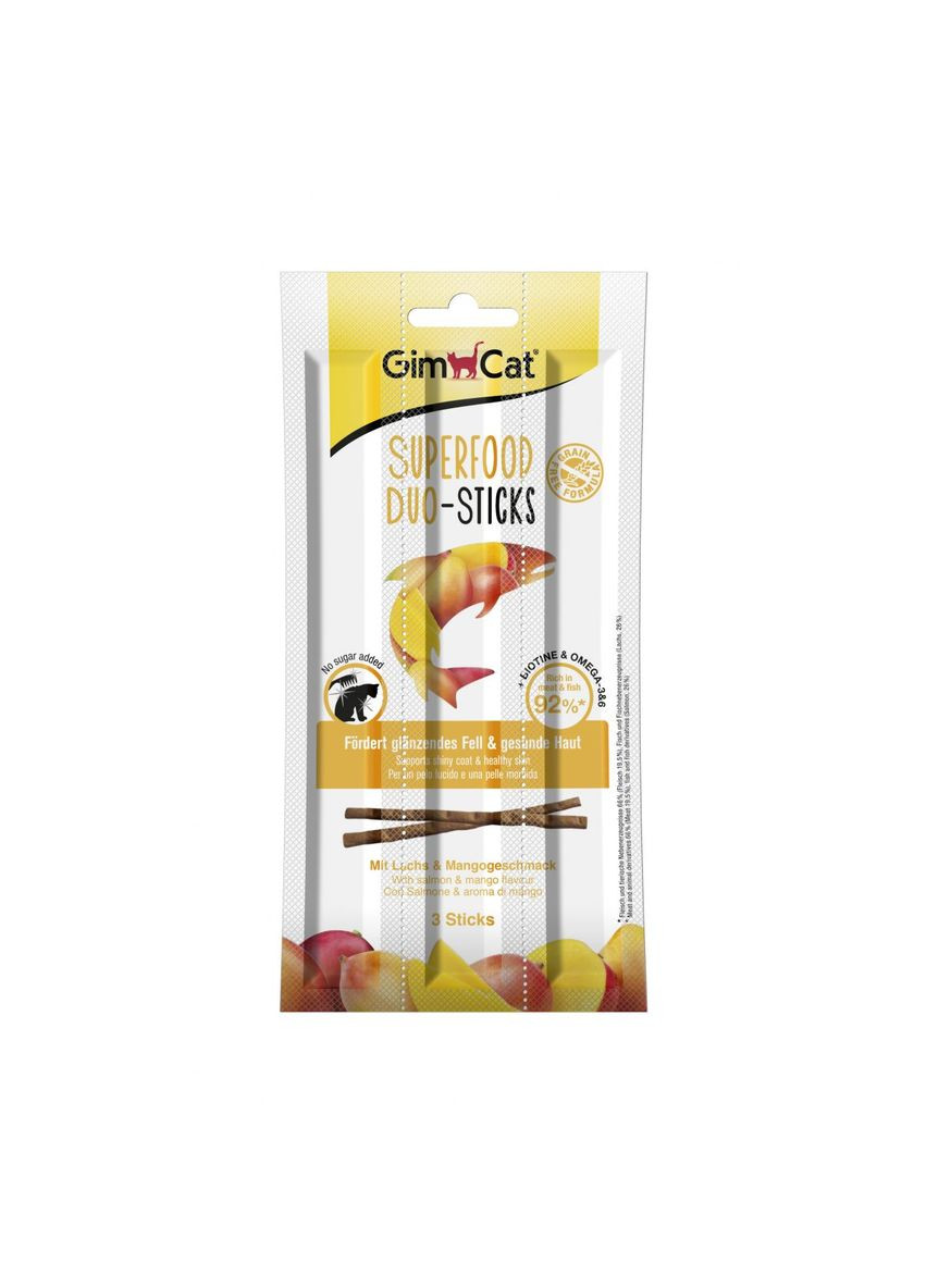 Лакомство для кошек GimCat Superfood DuoSticks с лососем и манго, 3 шт Gimpet лакомство для кошек gimcat superfood duo-sticks с лососем и манго, 3 шт (276976077)
