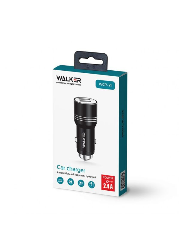 Автомобільний зарядний пристрій (адаптер) WCR-21 2USB 1.0А / 2.4A black Walker (333827706)