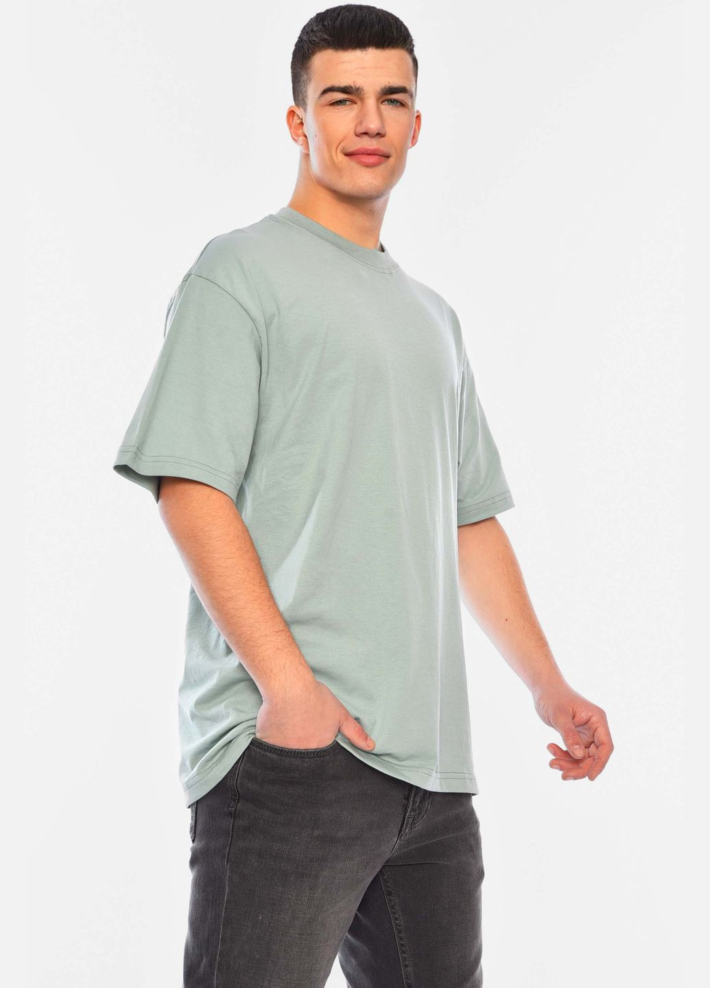 Зелена футболка чоловіча напівбатальна однотонна зеленого кольору Let's Shop