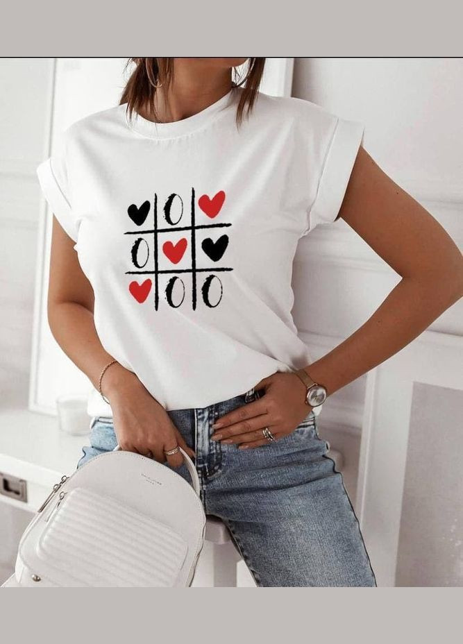 Женская с принтом "Сердечки и нолики" Кавун футболка - (316342092)
