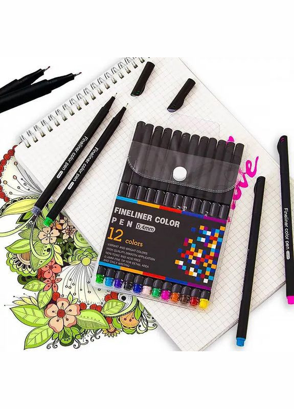 Набір різнокольорових лінерів Fineliner Color 12 кольорів, професійний набір лінерів для скетчів та малювання! 123 (337342393)
