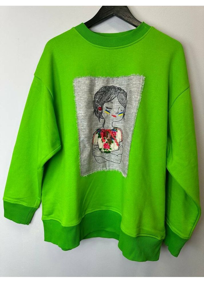 Зеленый свитшот унисекс с дизайнерским принтом "ляля" nora kvitin mknk2808 Nora Kvittin (366017824)