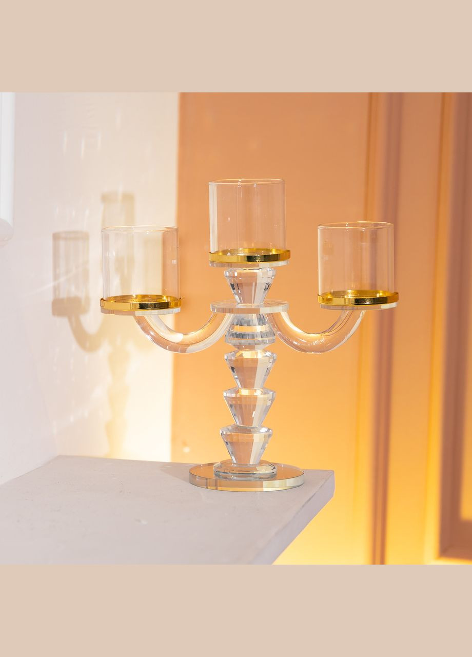 Канделябр на 3 свечи 23×9×23.5 см подсвечник стеклянный декоративный c золотой окантовкой HP-4-35 Yiwu (329375933)