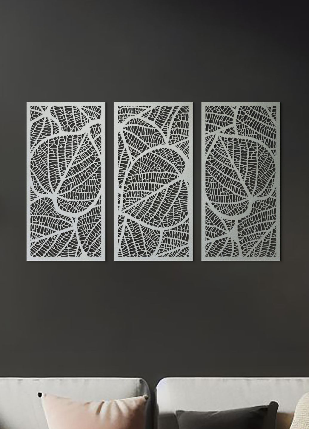 Картина лофт, настінний декор для дому "Листочки картина з трьох частин", декоративне панно 50х80 см Woodyard (292113304)