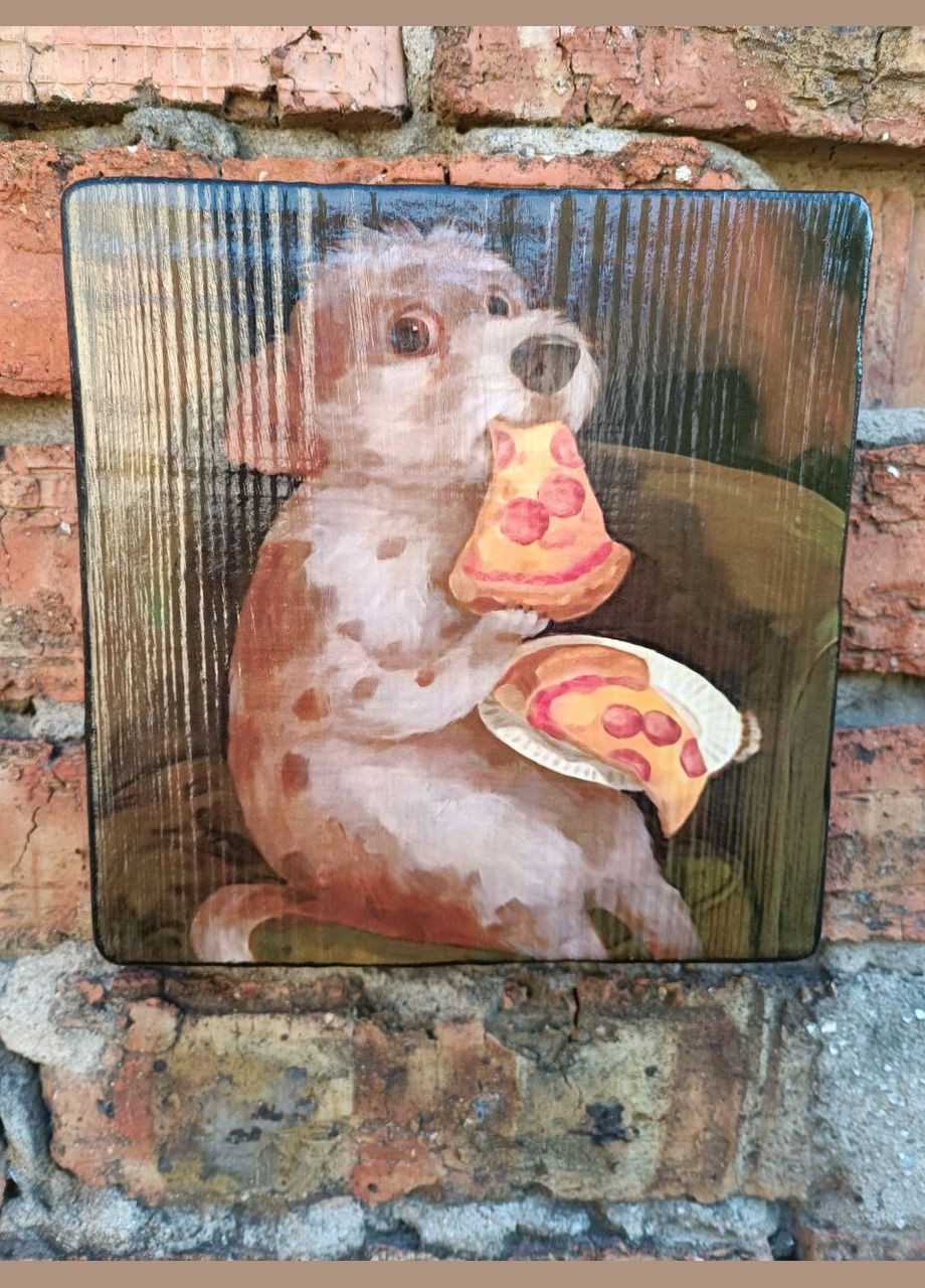 Деревянное панно "Собаня с пиццей" Handmade (335976176)