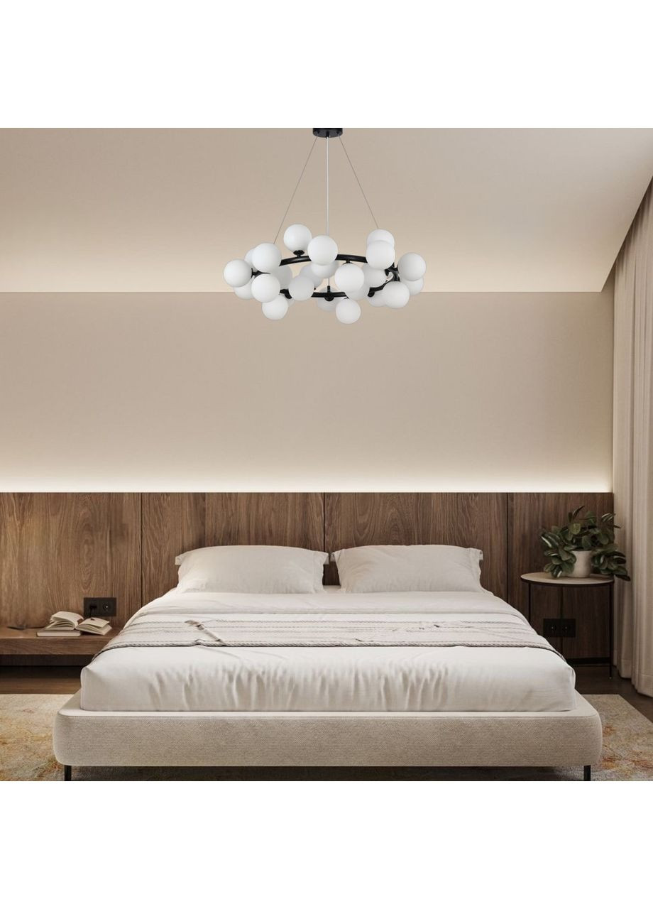 Чорна кругла люстра на 25 ламп з білими плафонами (84-1019-25 BK+WH) No Brand (370072489)