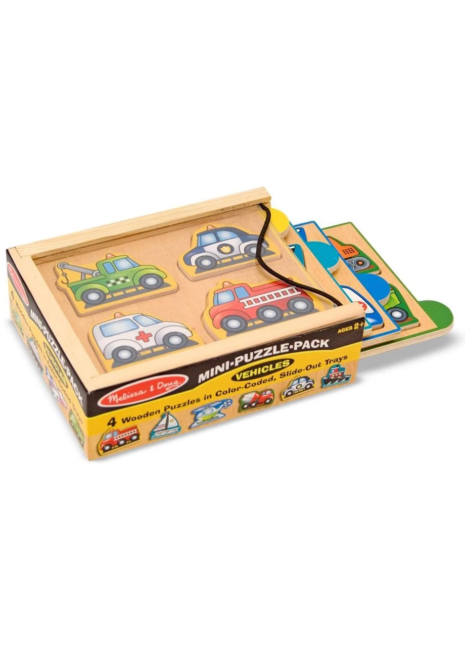 Деревянный пазл 4 в 1 в коробке Melissa&Doug "Машины" 12х4 элементов 12х16 см MD4791 Melissa & Doug (392068960)