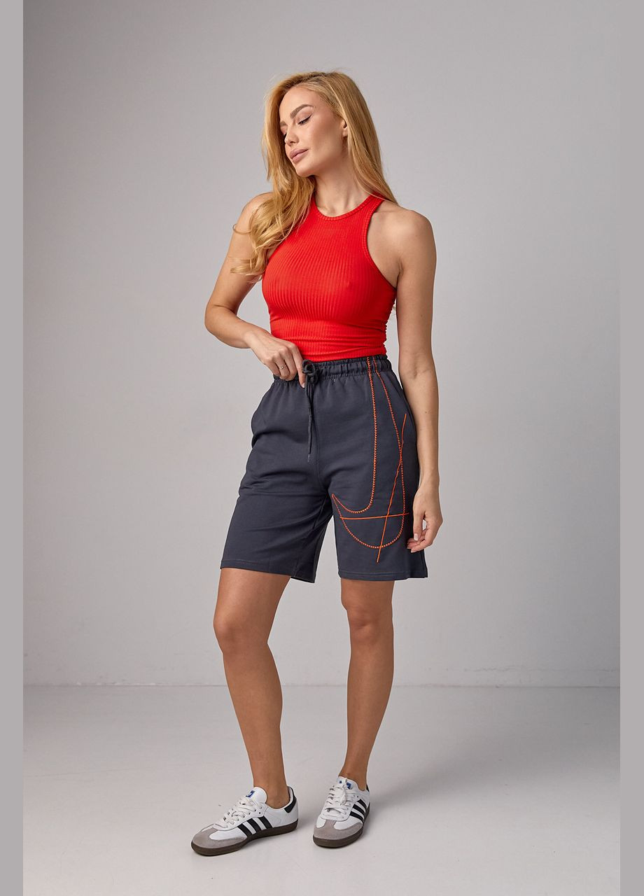Женские трикотажные шорты с вышивкой - красный Lurex (293292963)