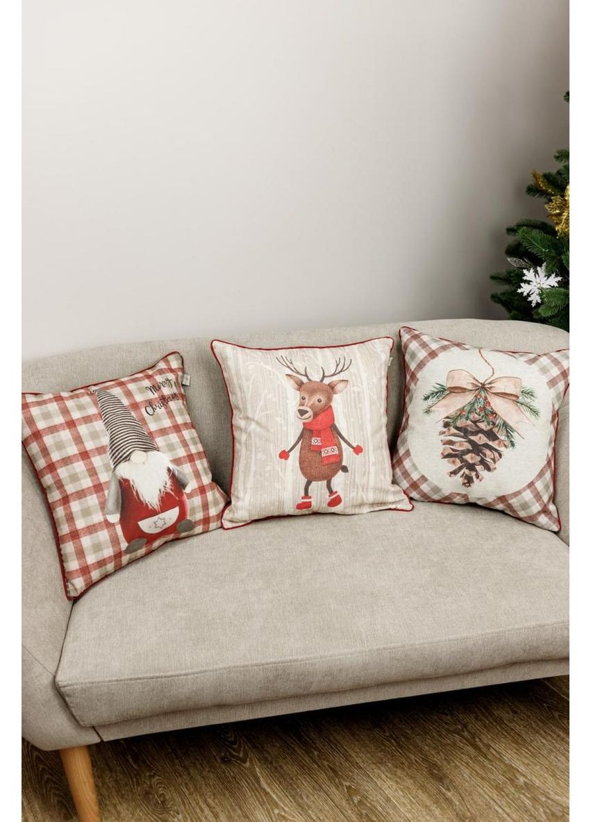 Декоративная наволочка Олень в шарфе 45х45 см для интерьера новогодняя подушка для подарка. ProDobro (369365285)