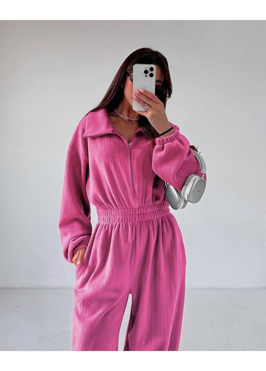 Комбинезон велюровый More_bboutique костюм однотонный малиновый