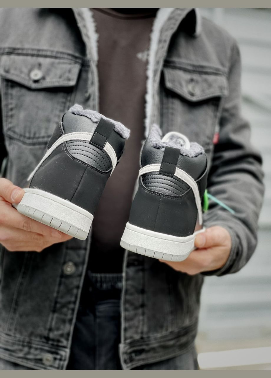 Черные зимние кроссовки зимние мужские nike sb dunk winter high black fur | найк сб данк черные с мехом No Brand