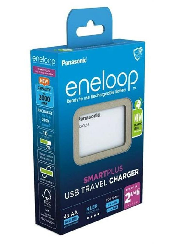 Зарядний пристрій USB in/out з функцією Power Bank+4AA 2000 mAh Panasonic (334116905)