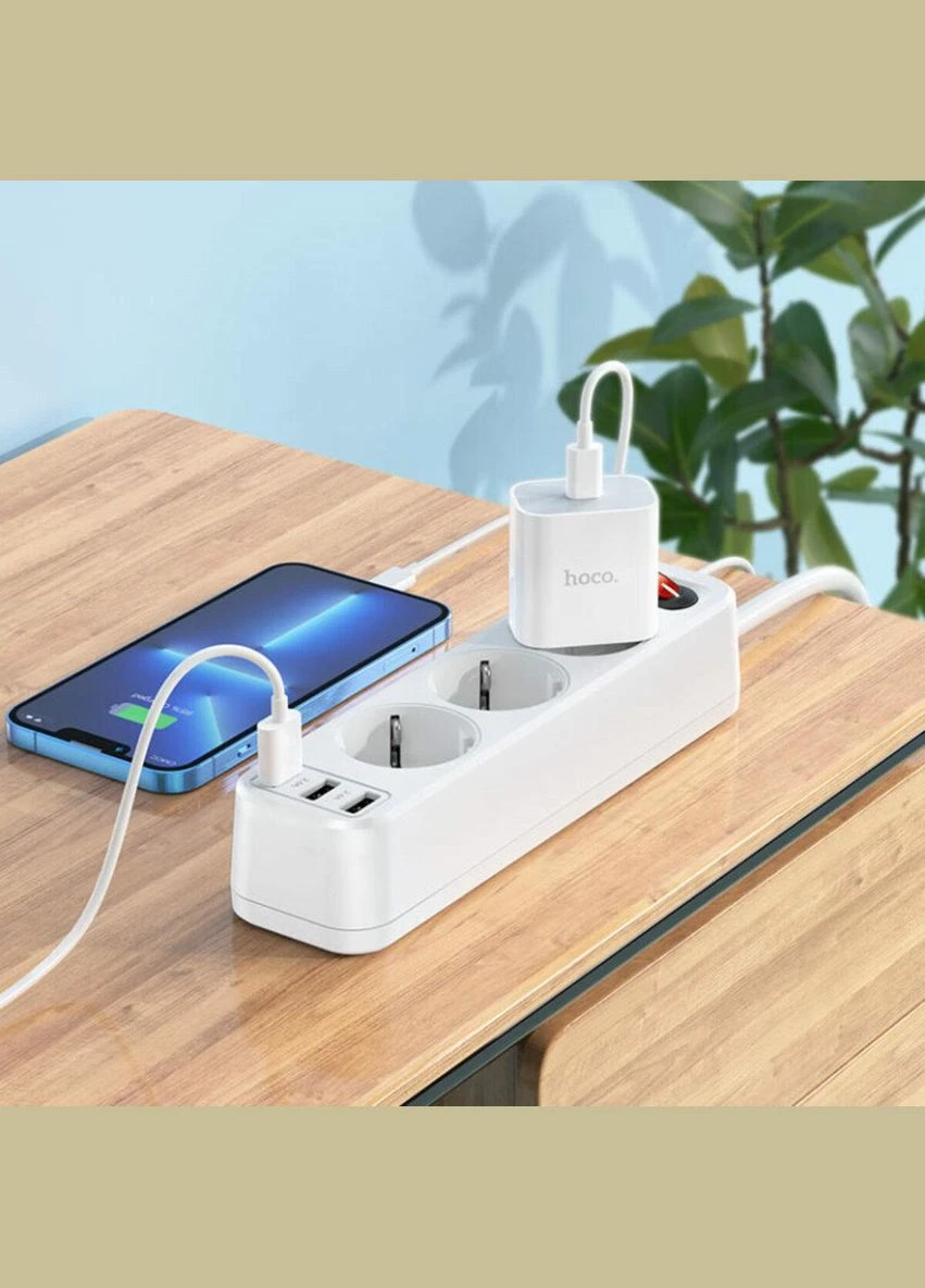 Мережевий подовжувач NS2 3-position extension cord socket(including 3*USB output) White Hoco (317413424)